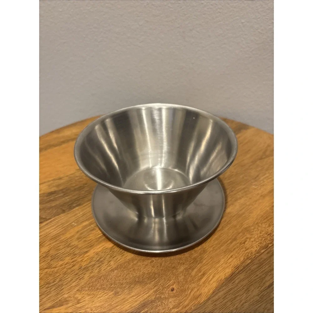 MCM Vintage Leonard Stainless Steel Sauce/ Gravy Deep Bowl w/Attached Underplate